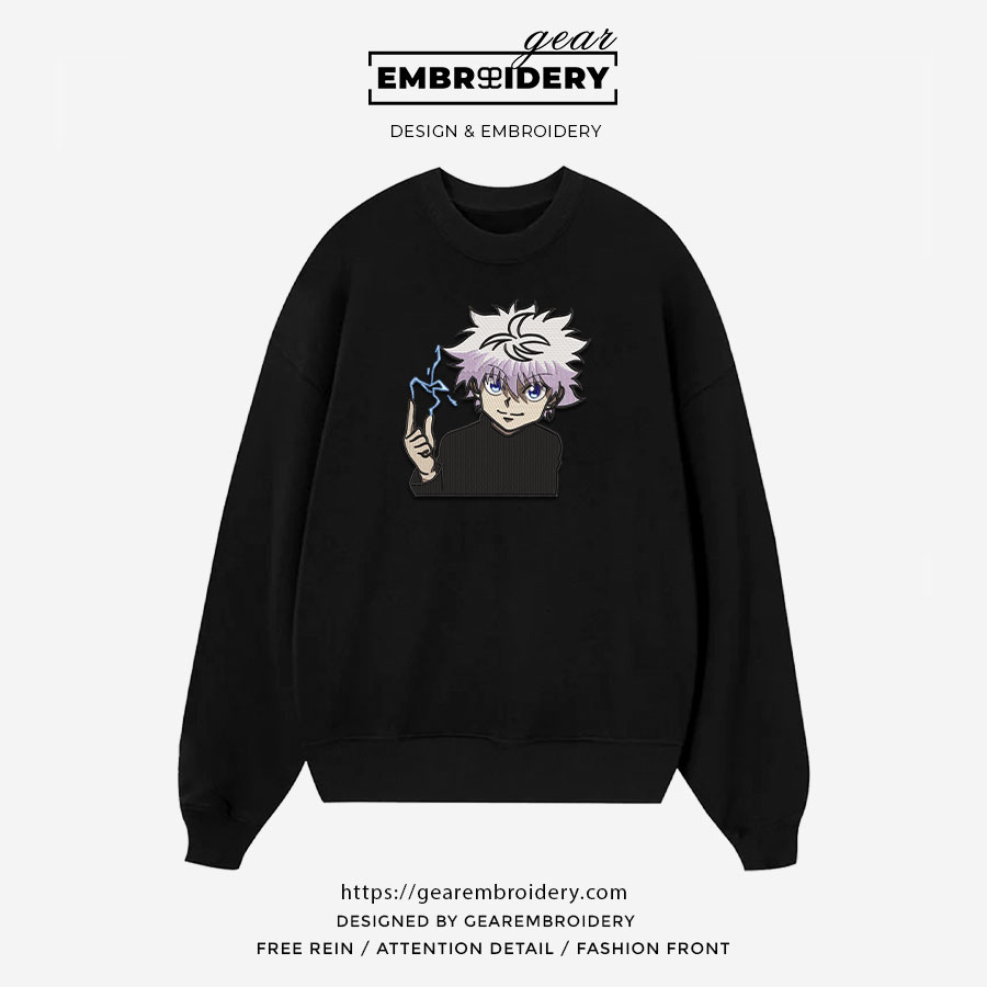 Killua smile Hunter x Hunter Anime Embroidered Design Personalized Embroidered T Shirt Sweatshirt Hoodie Clothing HXH051