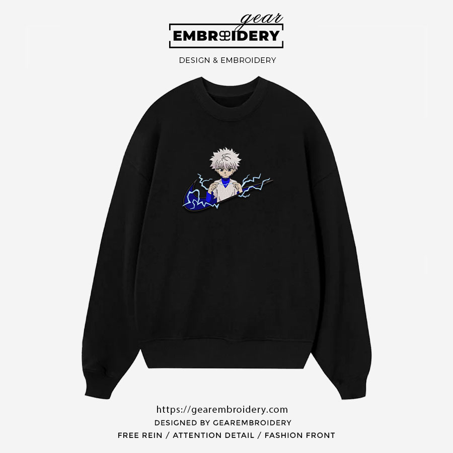 Killua swoosh Hunter x Hunter Nike Anime Embroidered Design Personalized Embroidered T Shirt Sweatshirt Hoodie Clothing HXH054