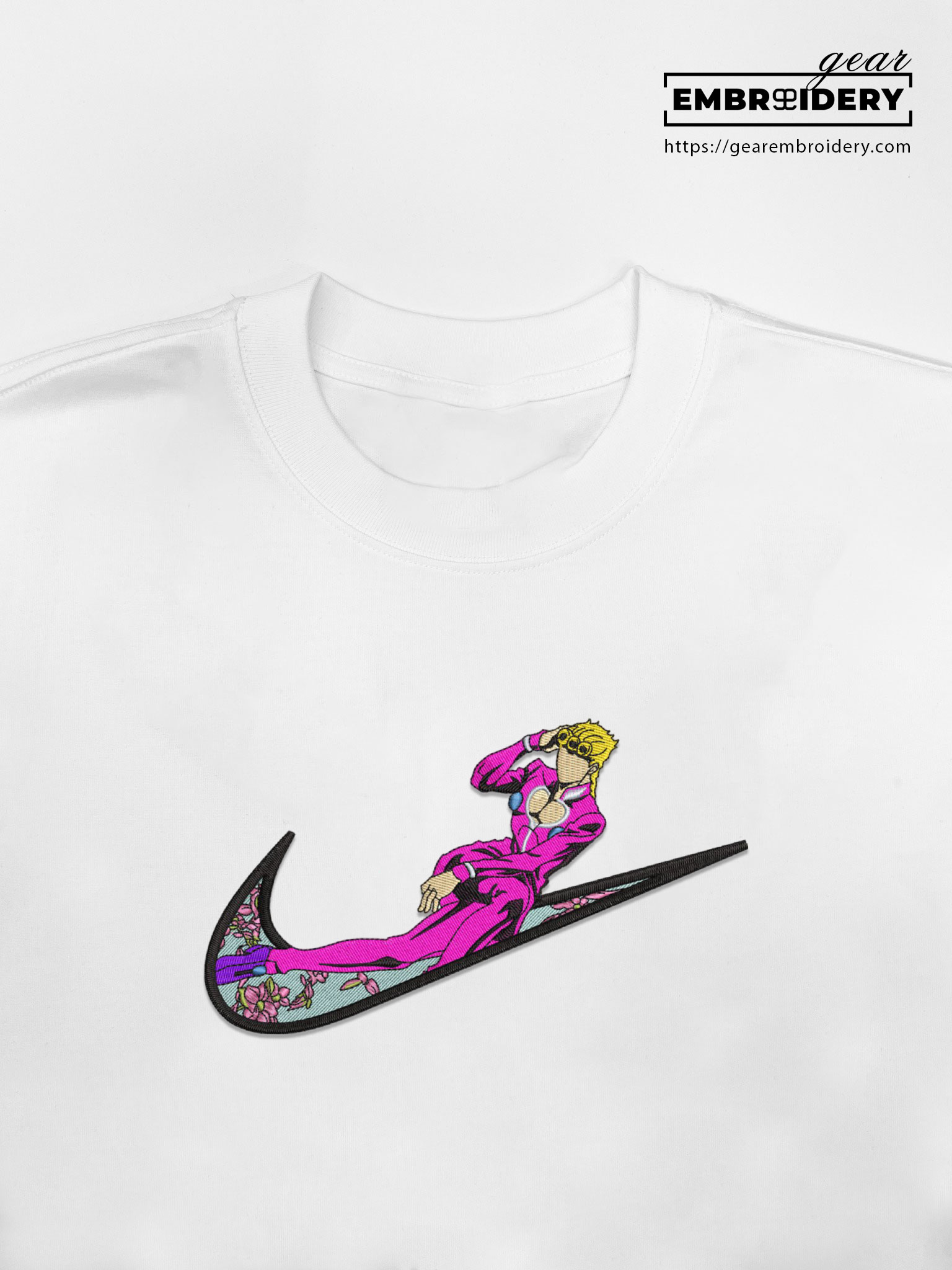 Giorno swoosh nike JoJo's Bizarre Adventure Anime Embroidered Design Personalized Embroidered T Shirt Sweatshirt Hoodie Clothing JJBA008