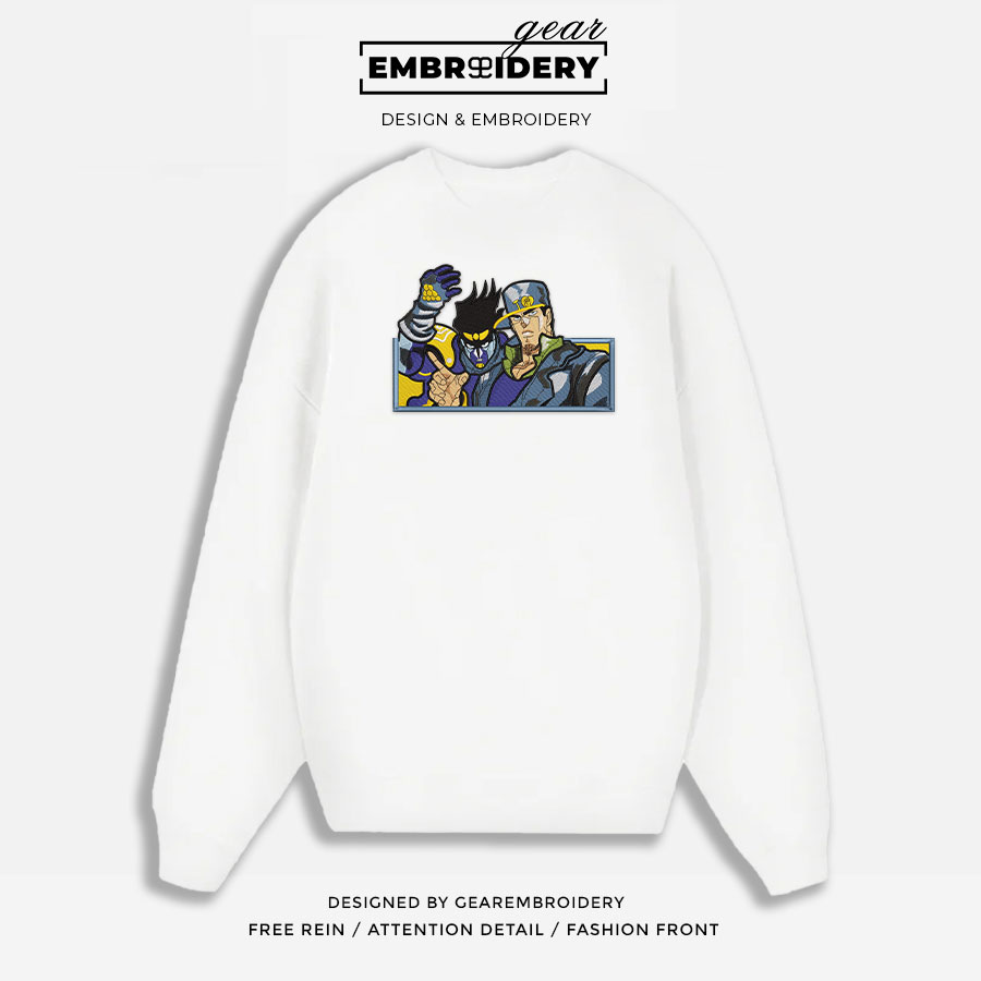 Jotaro Kujo JoJo's Bizarre Adventure Embroidered Design Personalized Embroidered T Shirt Sweatshirt Hoodie Clothing JJBA012