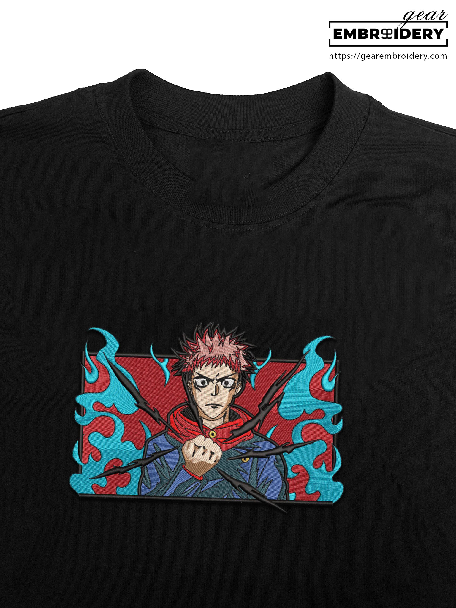 Itadori black flash Jujutsu Kaisen Anime Embroidered Design Personalized Embroidered T Shirt Sweatshirt Hoodie Clothing JK058
