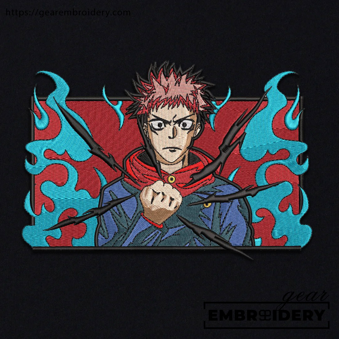 Itadori black flash Jujutsu Kaisen Anime Embroidered Design Personalized Embroidered T Shirt Sweatshirt Hoodie Clothing JK058