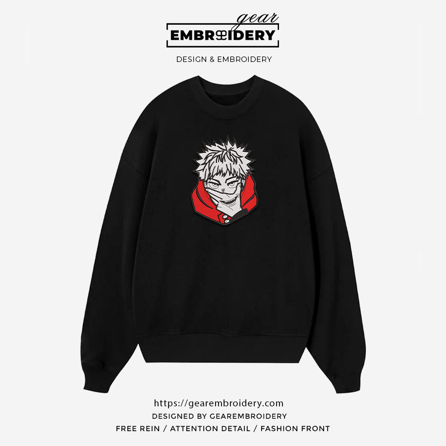 Itadori yuji Jujutsu Kaisen Anime Embroidered Design Personalized Embroidered T Shirt Sweatshirt Hoodie Clothing JK066