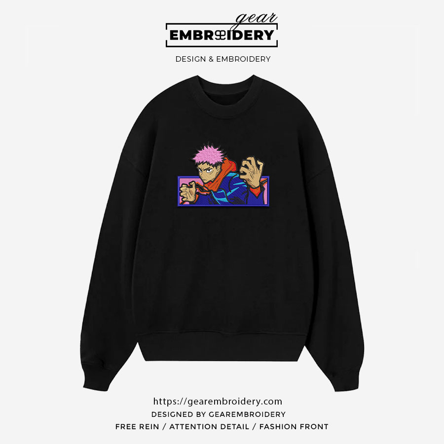 Itadori yuji Jujutsu Kaisen Anime Embroidered Design Personalized Embroidered T Shirt Sweatshirt Hoodie Clothing JK068