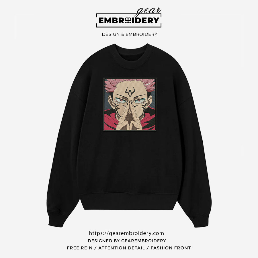 Sukuna domain Jujutsu Kaisen Anime Embroidered Design Personalized Embroidered T Shirt Sweatshirt Hoodie Clothing JK101