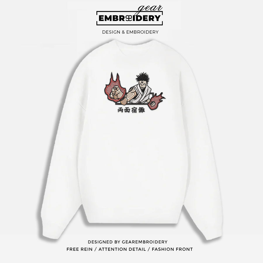 Sukuna Jujutsu Kaisen Anime Embroidered Design Personalized Embroidered T Shirt Sweatshirt Hoodie Clothing JK104
