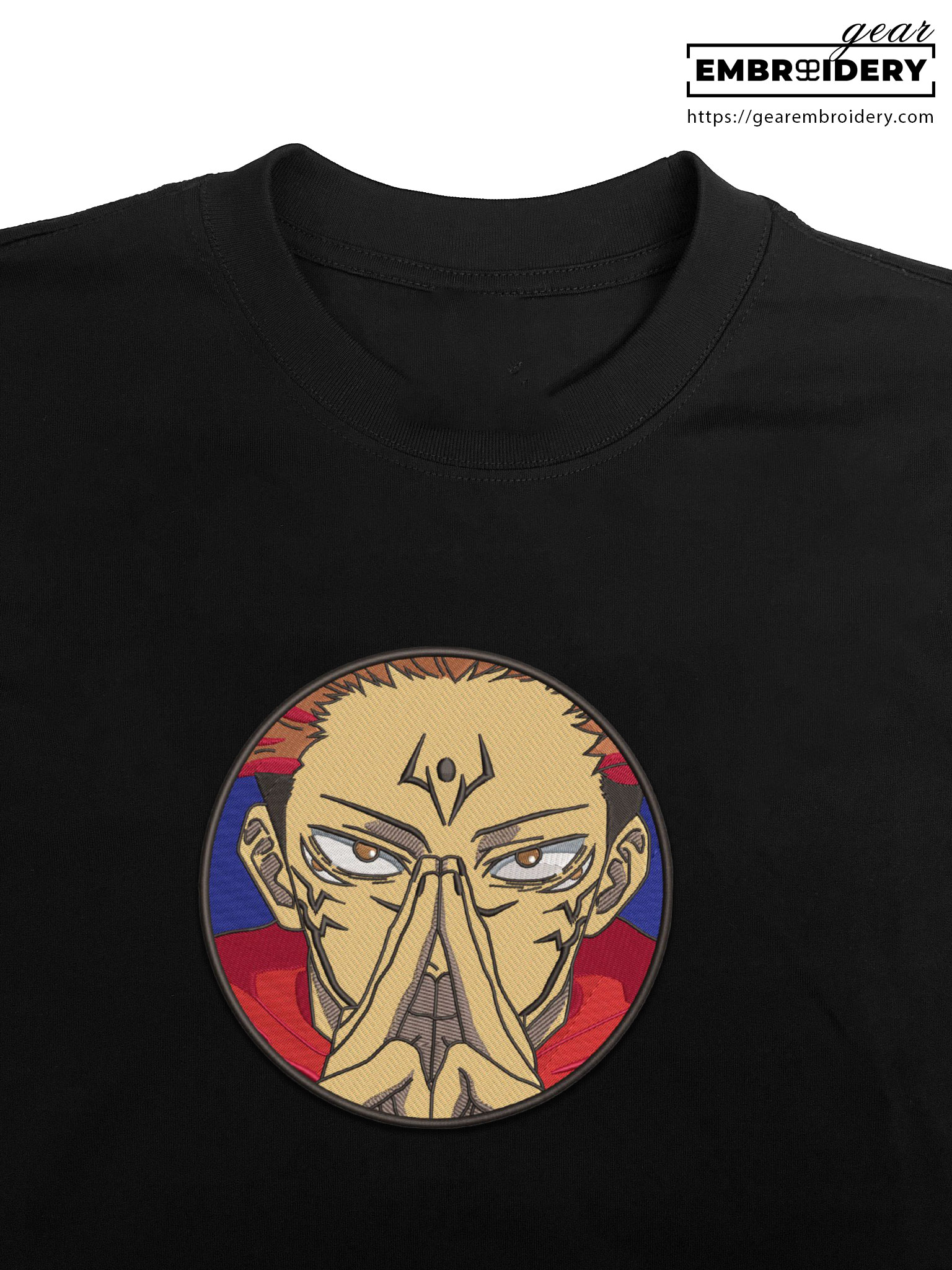 Sukuna round Jujutsu Kaisen Anime Embroidered Design Personalized Embroidered T Shirt Sweatshirt Hoodie Clothing JK114