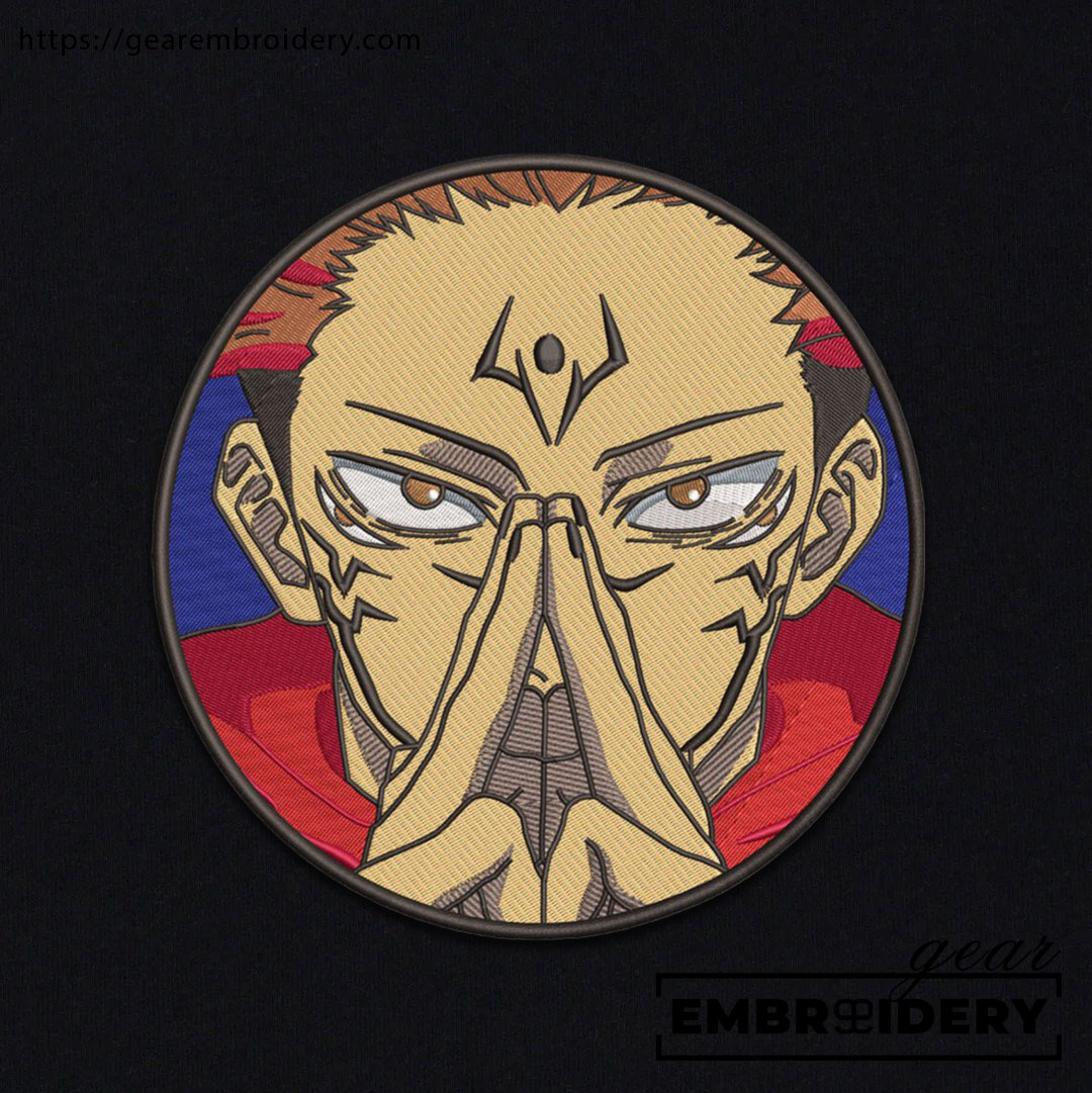 Sukuna round Jujutsu Kaisen Anime Embroidered Design Personalized Embroidered T Shirt Sweatshirt Hoodie Clothing JK114