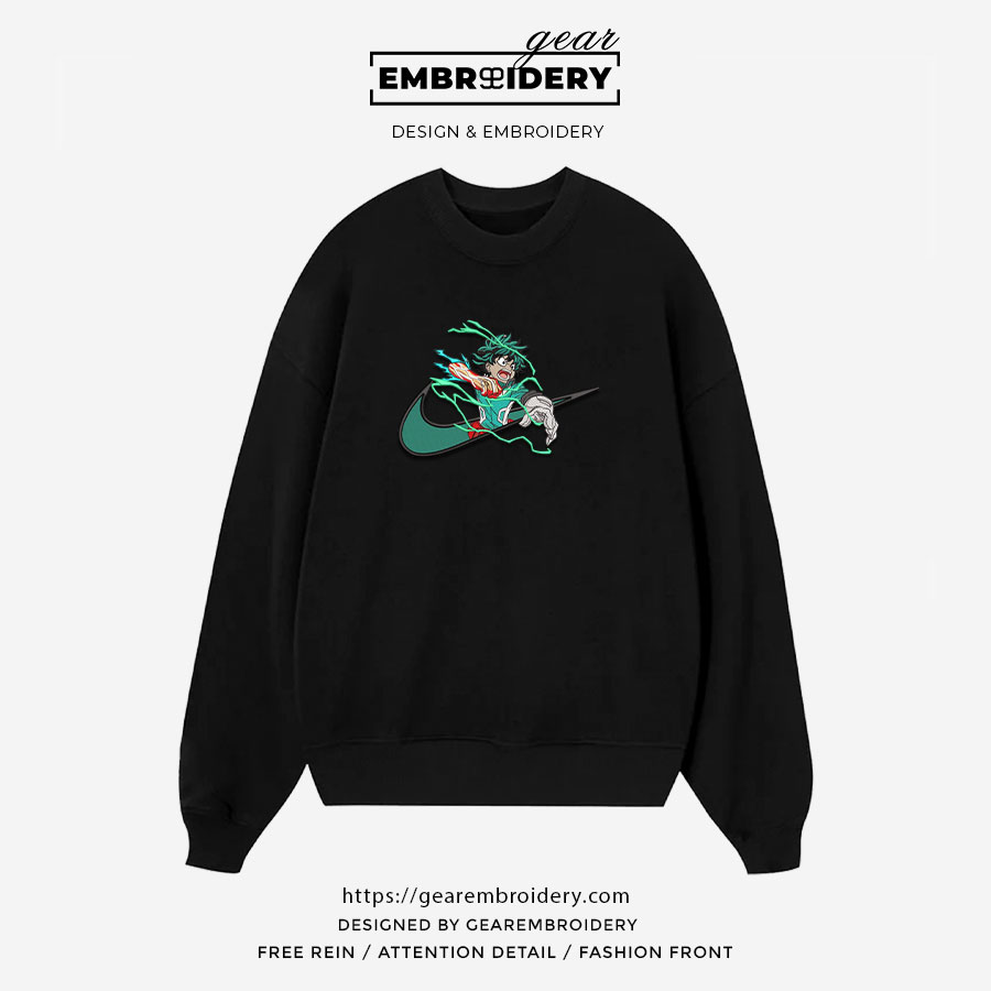 Midoriya swoosh nike My Hero Academia Anime Embroidered Design Personalized Embroidered T Shirt Sweatshirt Hoodie Clothing MHA023