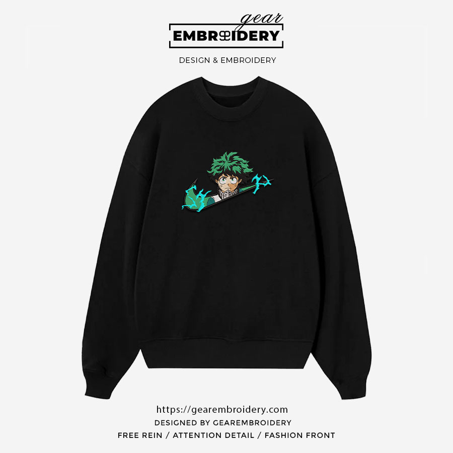 Midoriya swoosh nike My Hero Academia Anime Embroidered Design Personalized Embroidered T Shirt Sweatshirt Hoodie Clothing MHA024