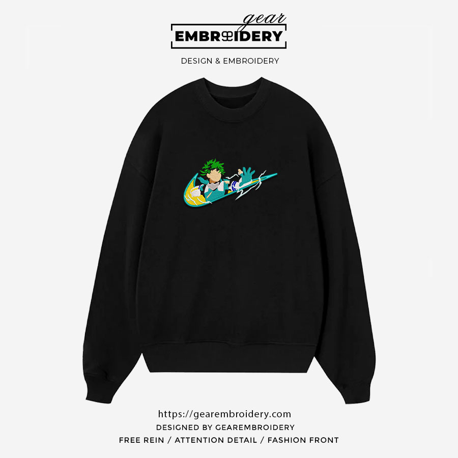 Midoriya swoosh nike My Hero Academia Anime Embroidered Design Personalized Embroidered T Shirt Sweatshirt Hoodie Clothing MHA025