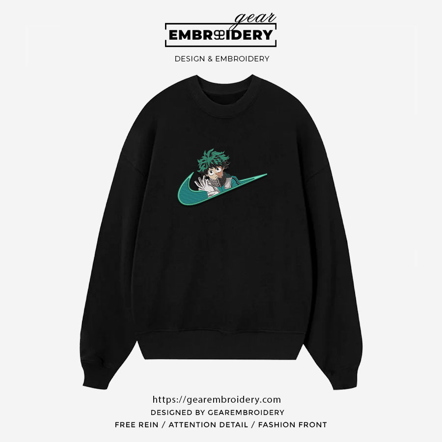 Midoriya swoosh nike My Hero Academia Anime Embroidered Design Personalized Embroidered T Shirt Sweatshirt Hoodie Clothing MHA026