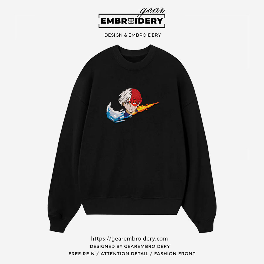 Todoroki swoosh nike My Hero Academia Anime Embroidered Design Personalized Embroidered T Shirt Sweatshirt Hoodie Clothing MHA036
