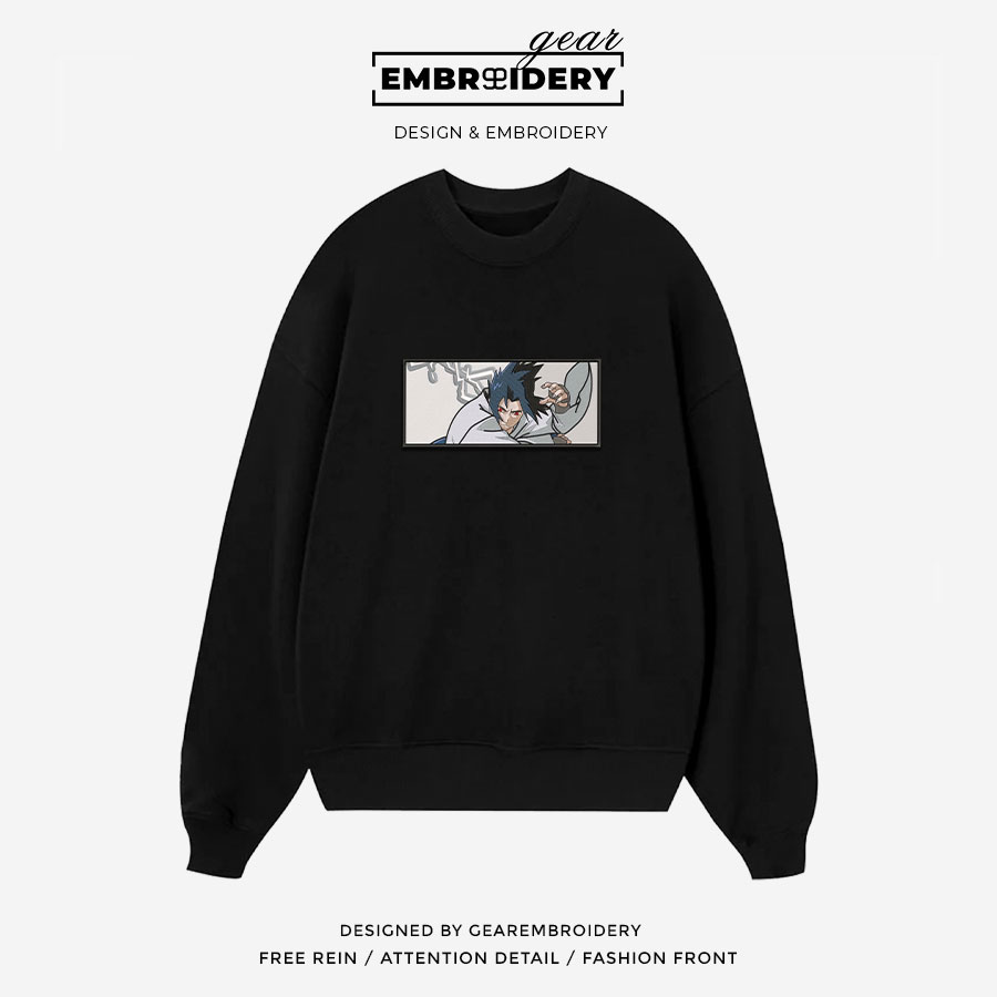 Sasuke uchiha Naruto Anime Embroidered Design Personalized Embroidered T Shirt Sweatshirt Hoodie Clothing NRT248