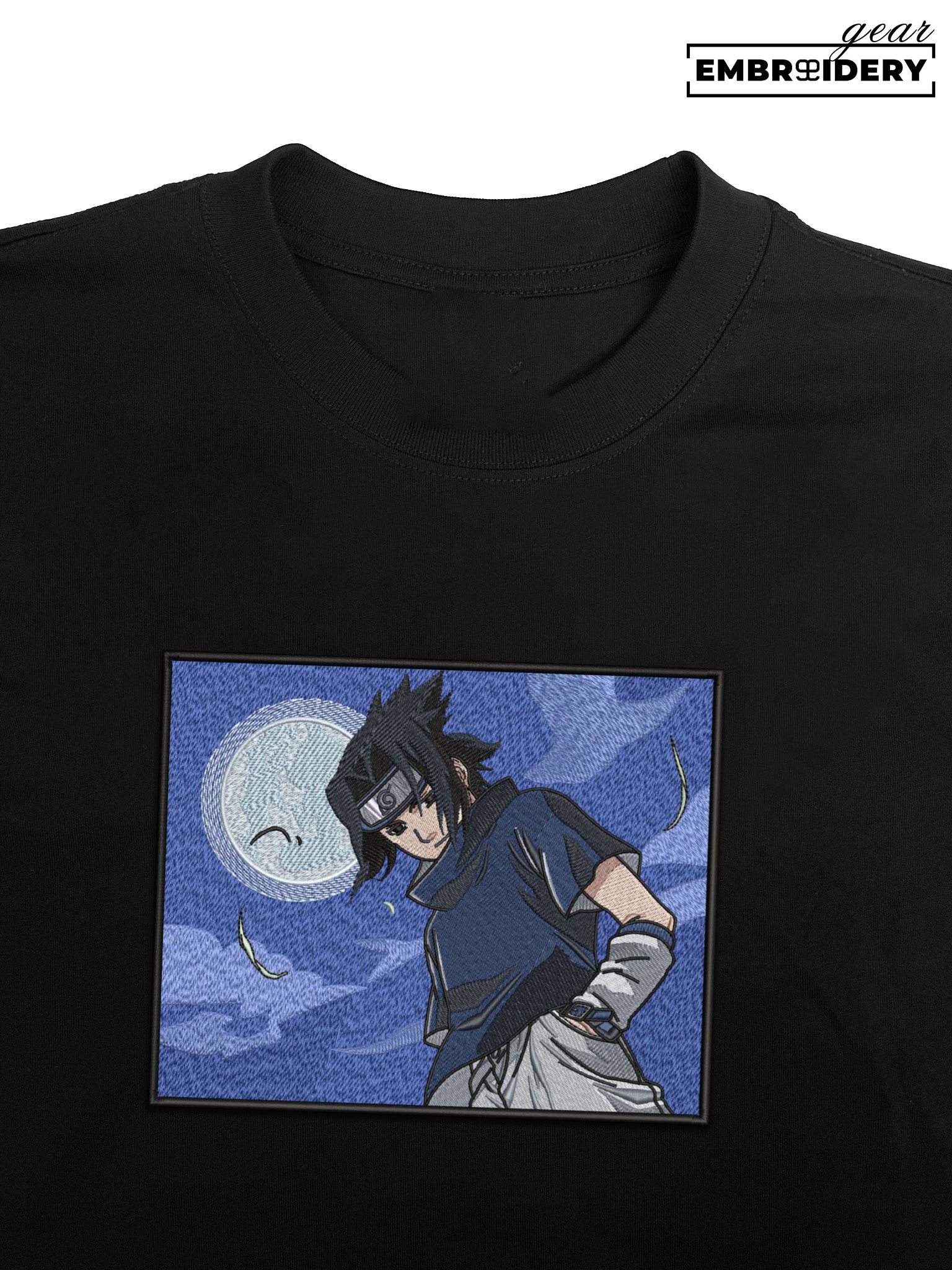 Sasuke moon Naruto Anime Embroidered Design Personalized Embroidered T Shirt Sweatshirt Hoodie Clothing NRT234