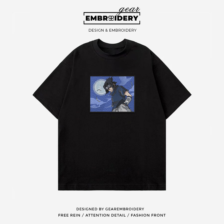 Sasuke moon Naruto Anime Embroidered Design Personalized Embroidered T Shirt Sweatshirt Hoodie Clothing NRT234