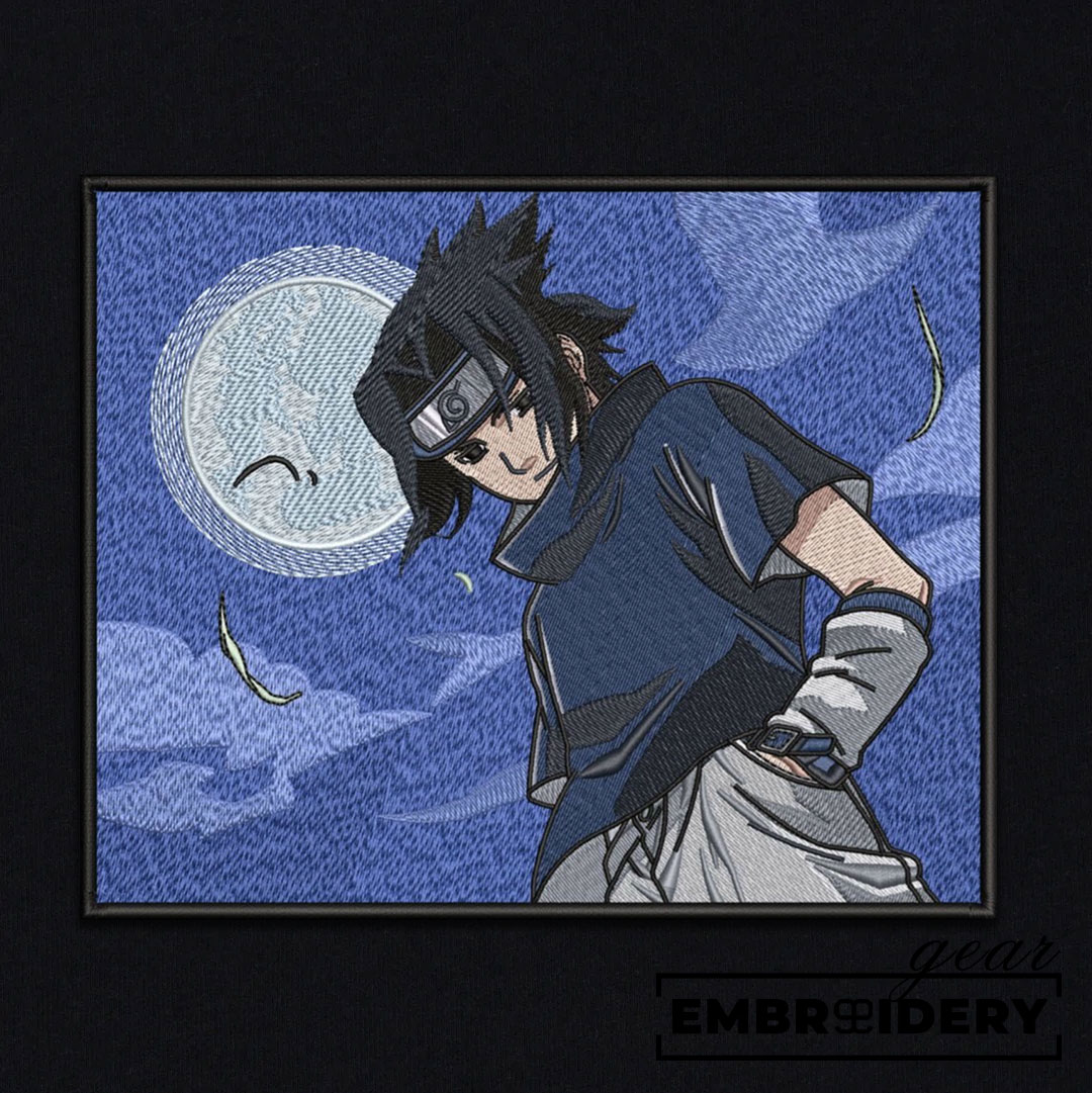 Sasuke moon Naruto Anime Embroidered Design Personalized Embroidered T Shirt Sweatshirt Hoodie Clothing NRT234