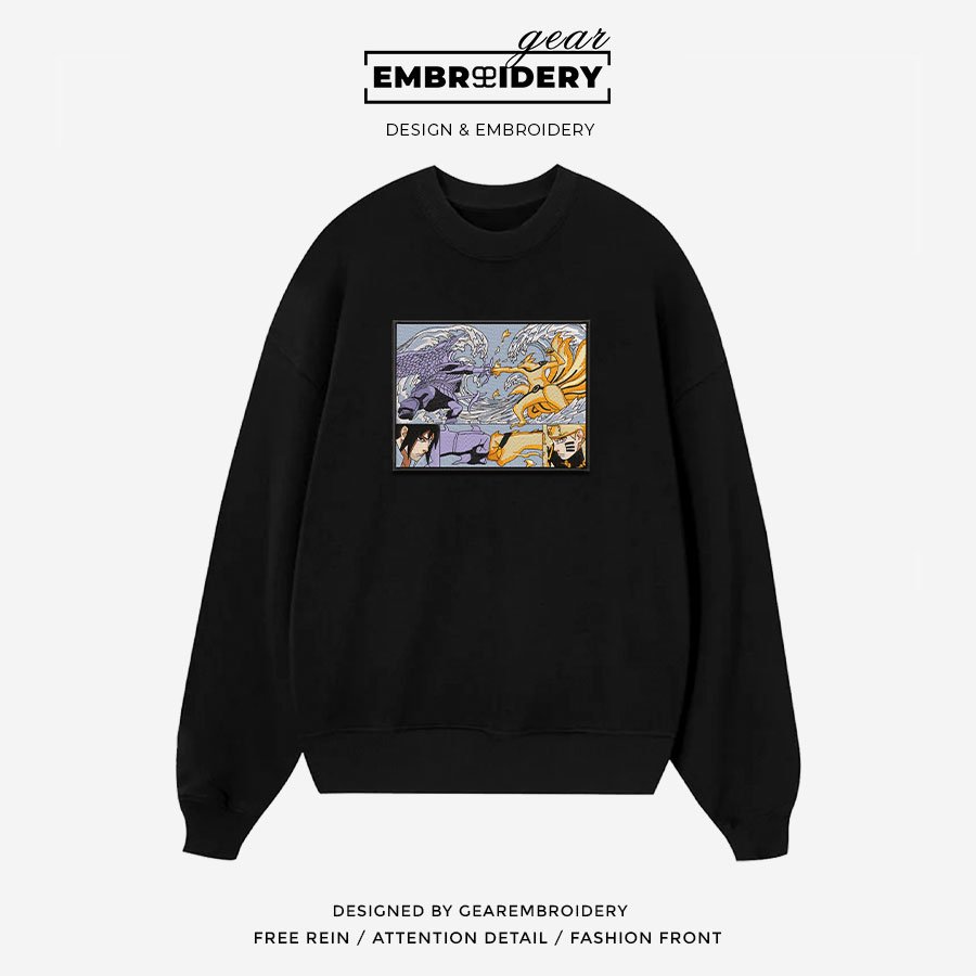 Naruto sasuke fight Naruto Anime Embroidered Design Personalized Embroidered T Shirt Sweatshirt Hoodie Clothing NRT168