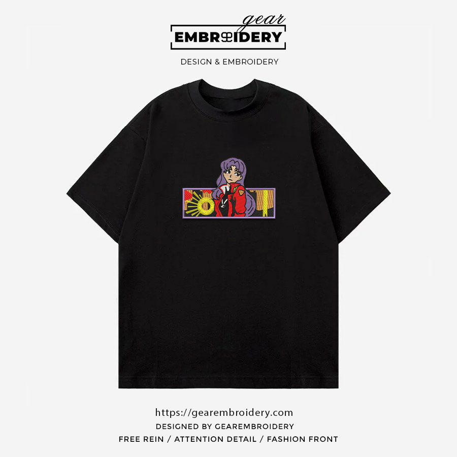 Misato Katsuragi Neon Genesis Evangelion Anime Embroidered Design Personalized Embroidered T Shirt Sweatshirt Hoodie Clothing NGE011