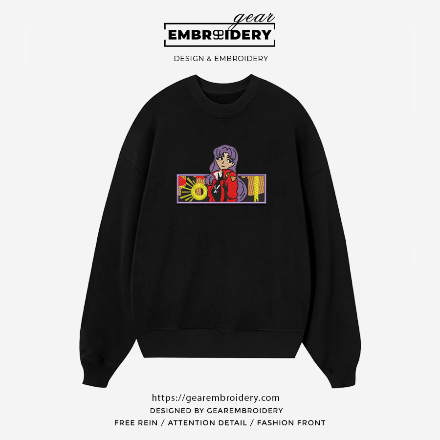 Misato Katsuragi Neon Genesis Evangelion Anime Embroidered Design Personalized Embroidered T Shirt Sweatshirt Hoodie Clothing NGE011