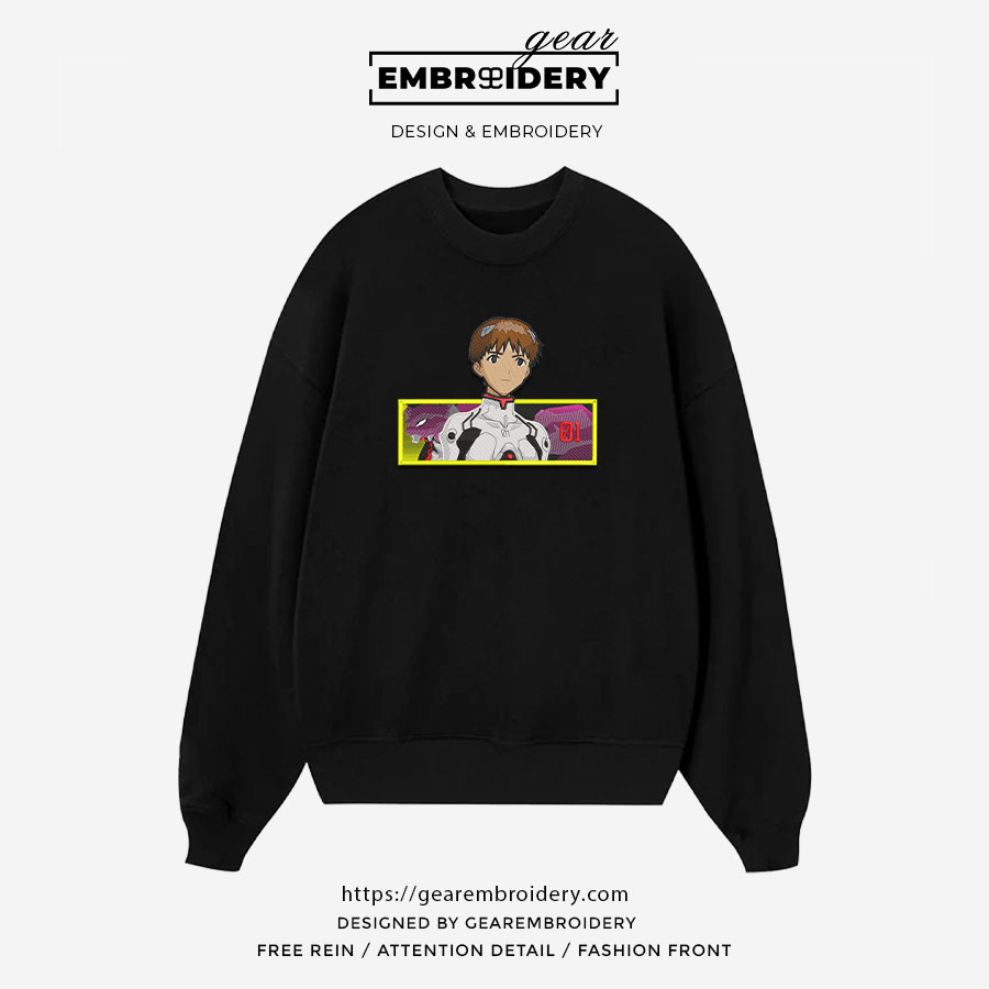 Shinji Neon Genesis Evangelion Anime Embroidered Design Personalized Embroidered T Shirt Sweatshirt Hoodie Clothing NGE015