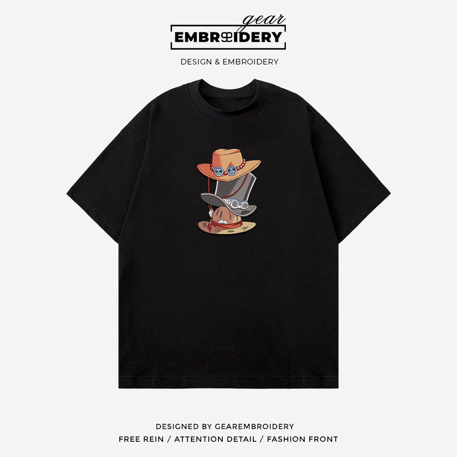 Luffy Ace Sabo hats One Piece Embroidered Design Personalized Embroidered T Shirt Sweatshirt Hoodie Clothing OP0074