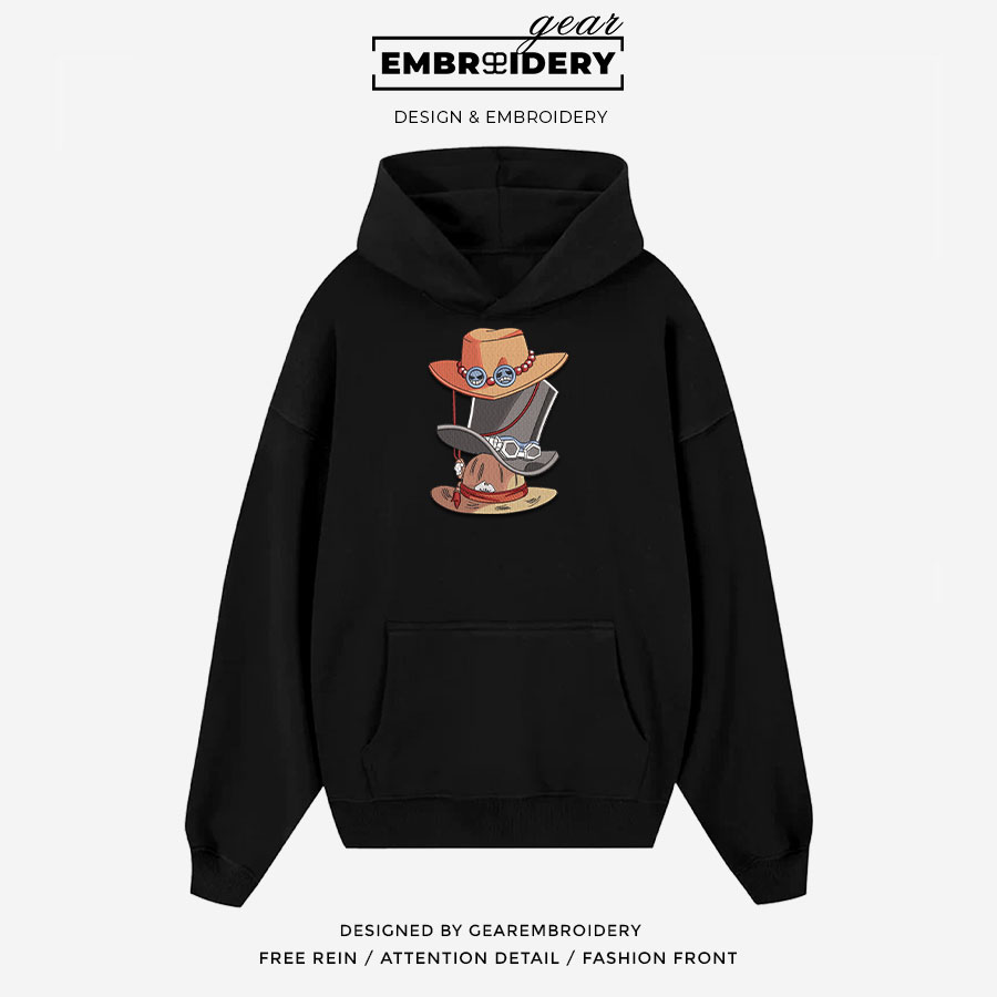 Luffy Ace Sabo hats One Piece Embroidered Design Personalized Embroidered T Shirt Sweatshirt Hoodie Clothing OP0074