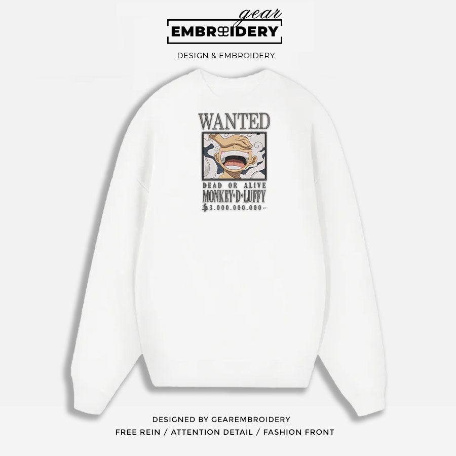 Luffy gear5 poster One Piece Embroidered Design Personalized Embroidered T Shirt Sweatshirt Hoodie Clothing OP0108