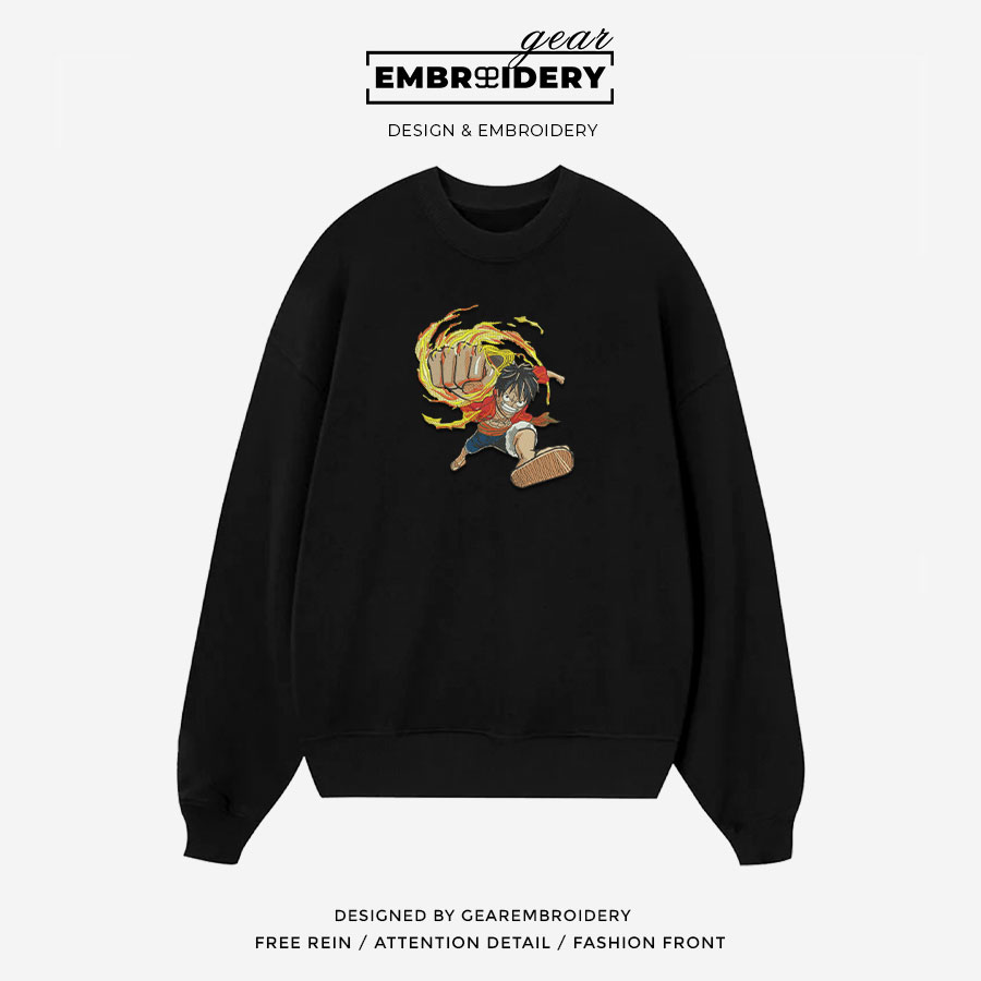 Luffy punch One Piece Embroidered Design Personalized Embroidered T Shirt Sweatshirt Hoodie Clothing OP0123