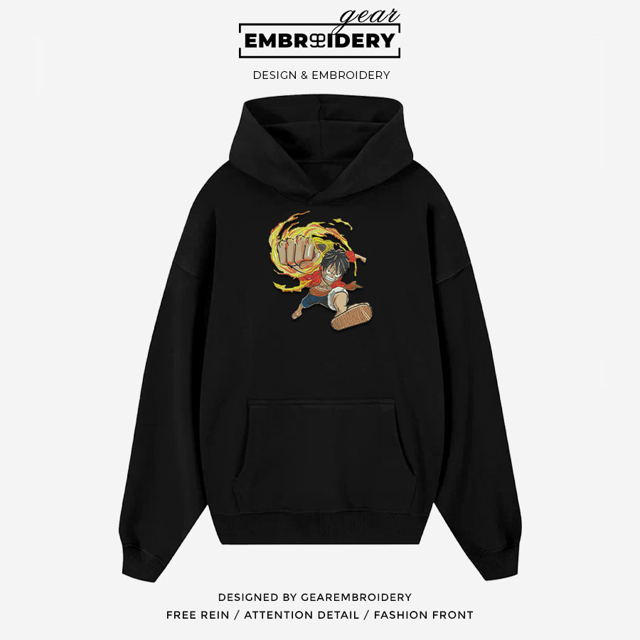 Luffy punch One Piece Embroidered Design Personalized Embroidered T Shirt Sweatshirt Hoodie Clothing OP0123