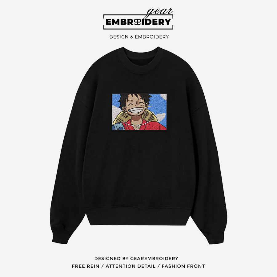 Luffy smile One Piece Embroidered Design Personalized Embroidered T Shirt Sweatshirt Hoodie Clothing OP0130