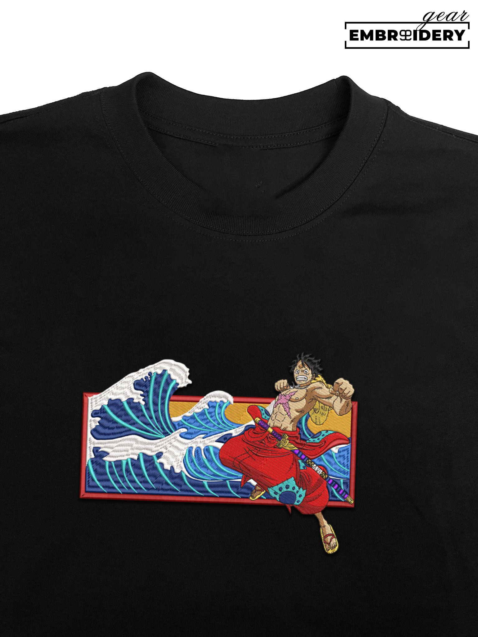 Luffy waves One Piece Embroidered Design Personalized Embroidered T Shirt Sweatshirt Hoodie Clothing OP0145