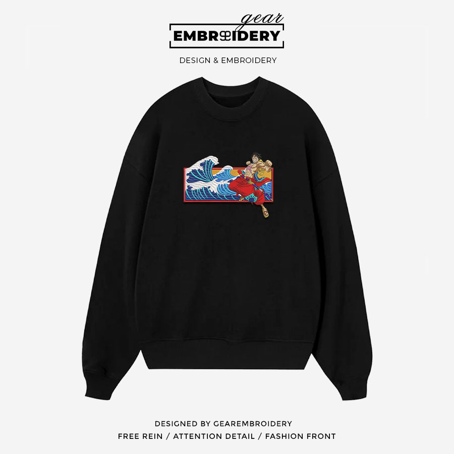 Luffy waves One Piece Embroidered Design Personalized Embroidered T Shirt Sweatshirt Hoodie Clothing OP0145