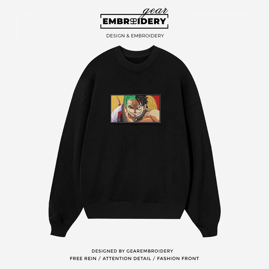 Luffy x zoro smile One Piece Embroidered Design Personalized Embroidered T Shirt Sweatshirt Hoodie Clothing OP0148