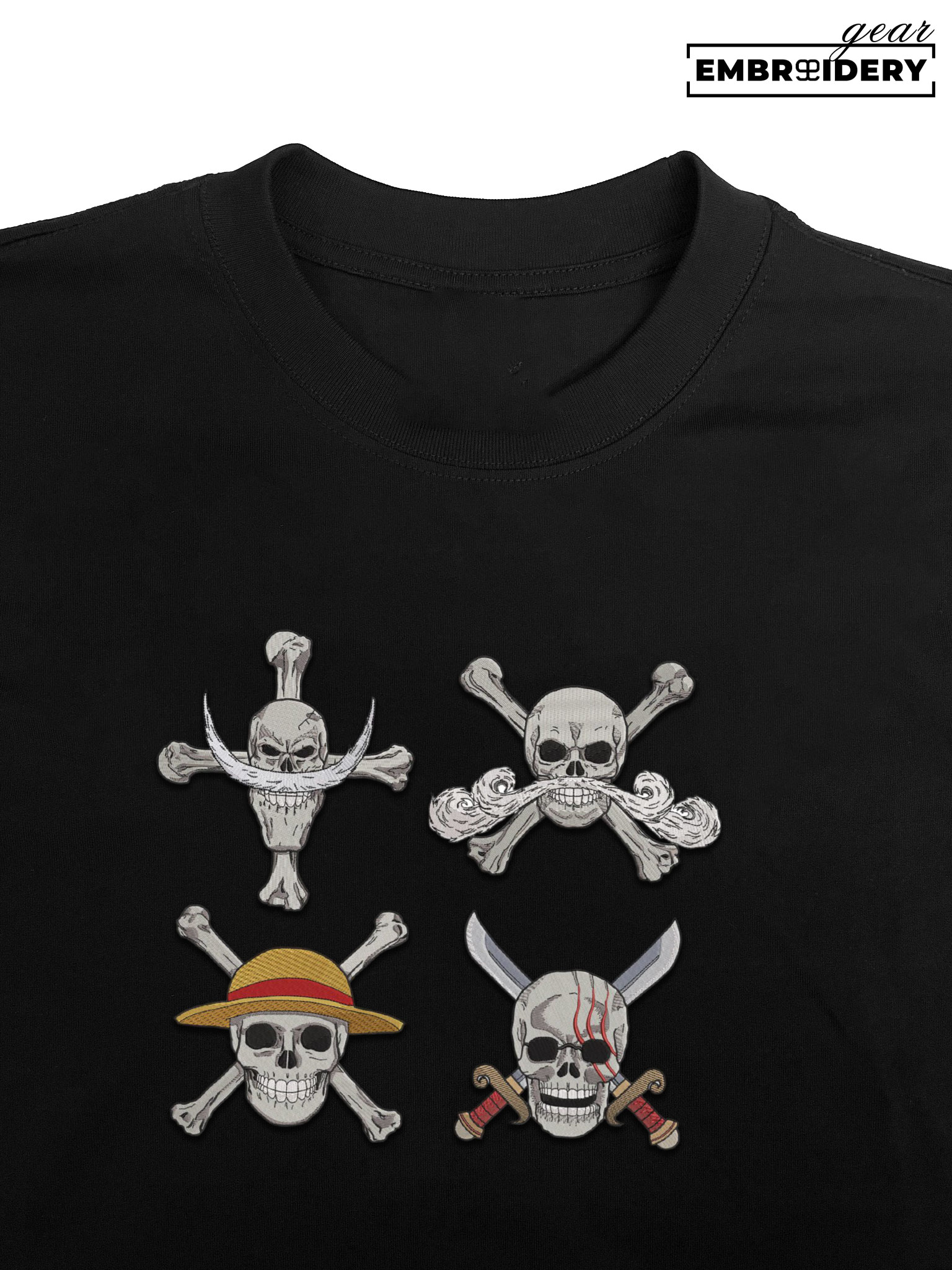 Pirates jolly roger One Piece Embroidered Design Personalized Embroidered T Shirt Sweatshirt Hoodie Clothing OP0163