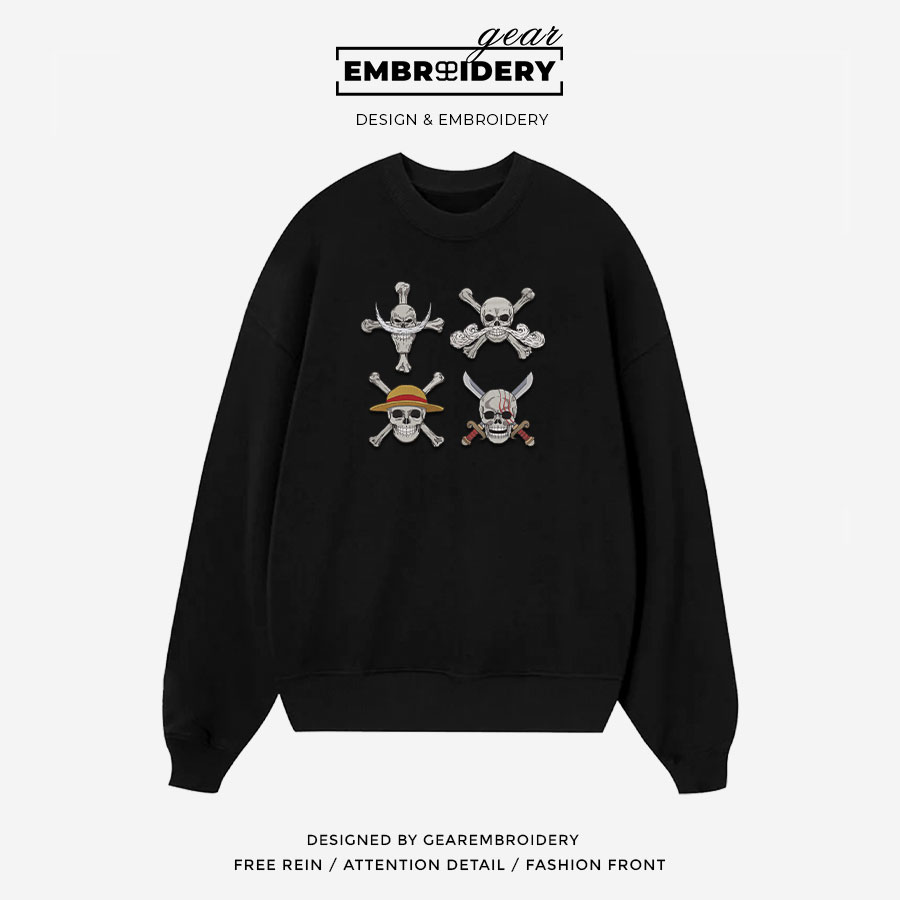 Pirates jolly roger One Piece Embroidered Design Personalized Embroidered T Shirt Sweatshirt Hoodie Clothing OP0163