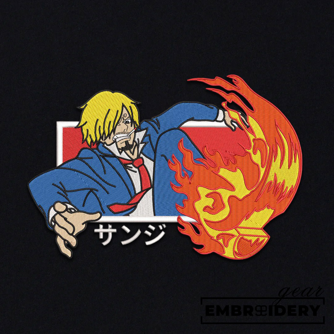Sanji fire foot One Piece Embroidered Design Personalized Embroidered T Shirt Sweatshirt Hoodie Clothing OP0177