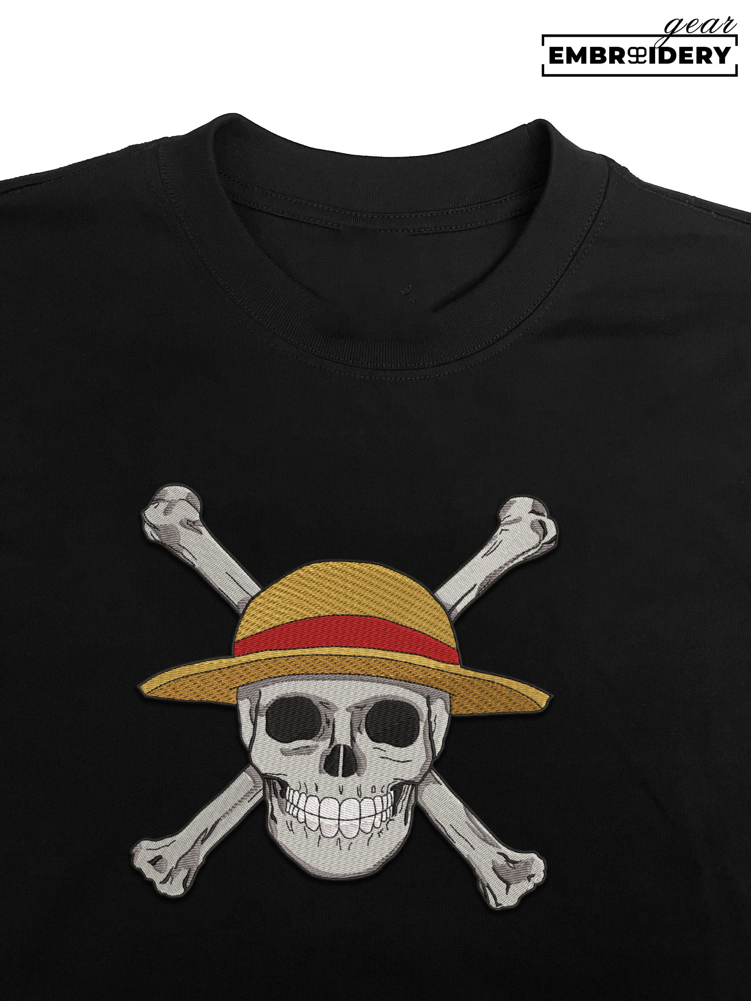 Straw hat jolly roger logo One Piece Embroidered Design Personalized Embroidered T Shirt Sweatshirt Hoodie Clothing OP0198