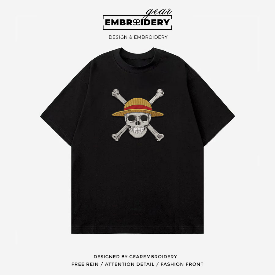 Straw hat jolly roger logo One Piece Embroidered Design Personalized Embroidered T Shirt Sweatshirt Hoodie Clothing OP0198