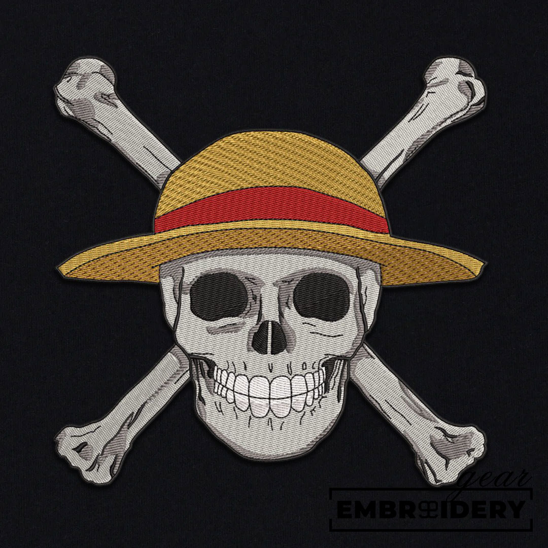 Straw hat jolly roger logo One Piece Embroidered Design Personalized Embroidered T Shirt Sweatshirt Hoodie Clothing OP0198
