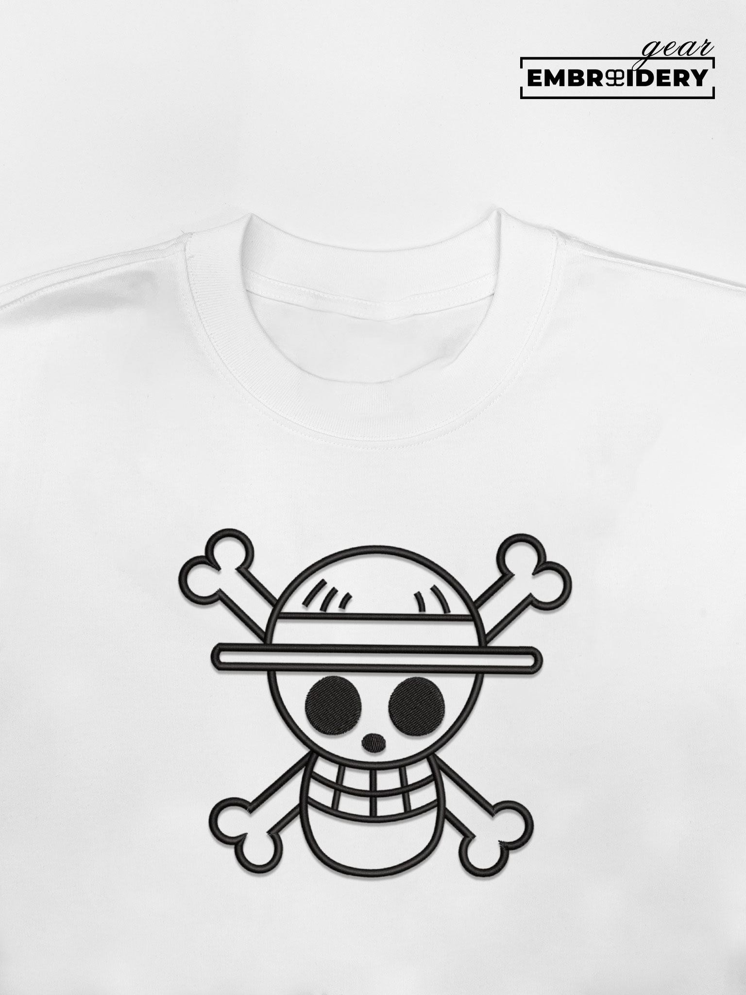 Straw hat logo black One Piece Embroidered Design Personalized Embroidered T Shirt Sweatshirt Hoodie Clothing OP0199