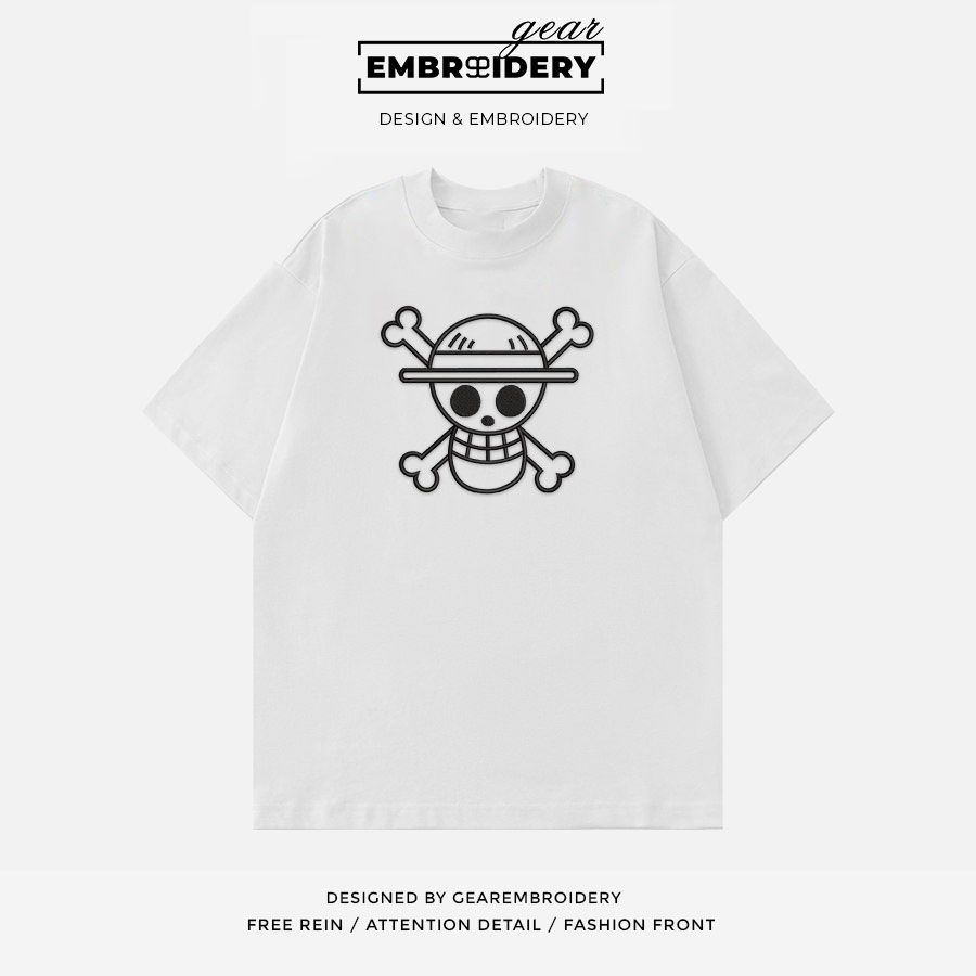 Straw hat logo black One Piece Embroidered Design Personalized Embroidered T Shirt Sweatshirt Hoodie Clothing OP0199