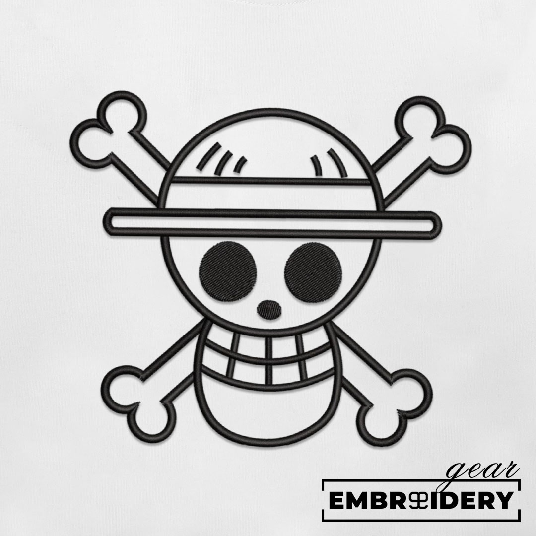 Straw hat logo black One Piece Embroidered Design Personalized Embroidered T Shirt Sweatshirt Hoodie Clothing OP0199