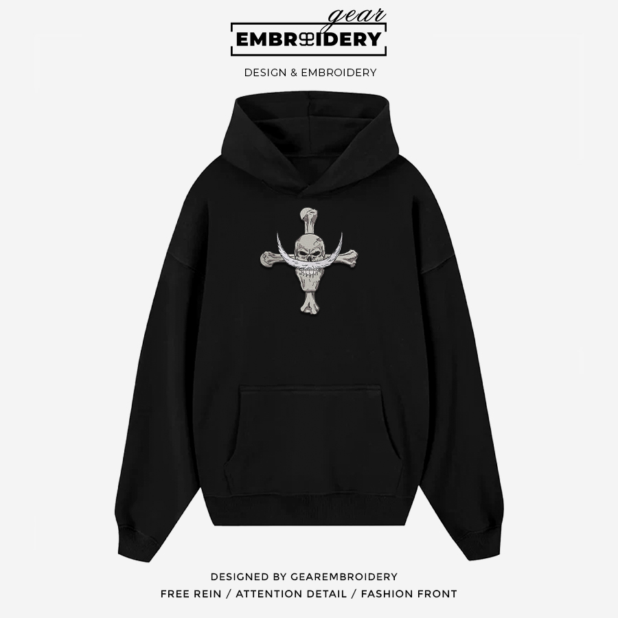 Whitebeard jolly roger logo One Piece Embroidered Design Personalized Embroidered T Shirt Sweatshirt Hoodie Clothing OP0218