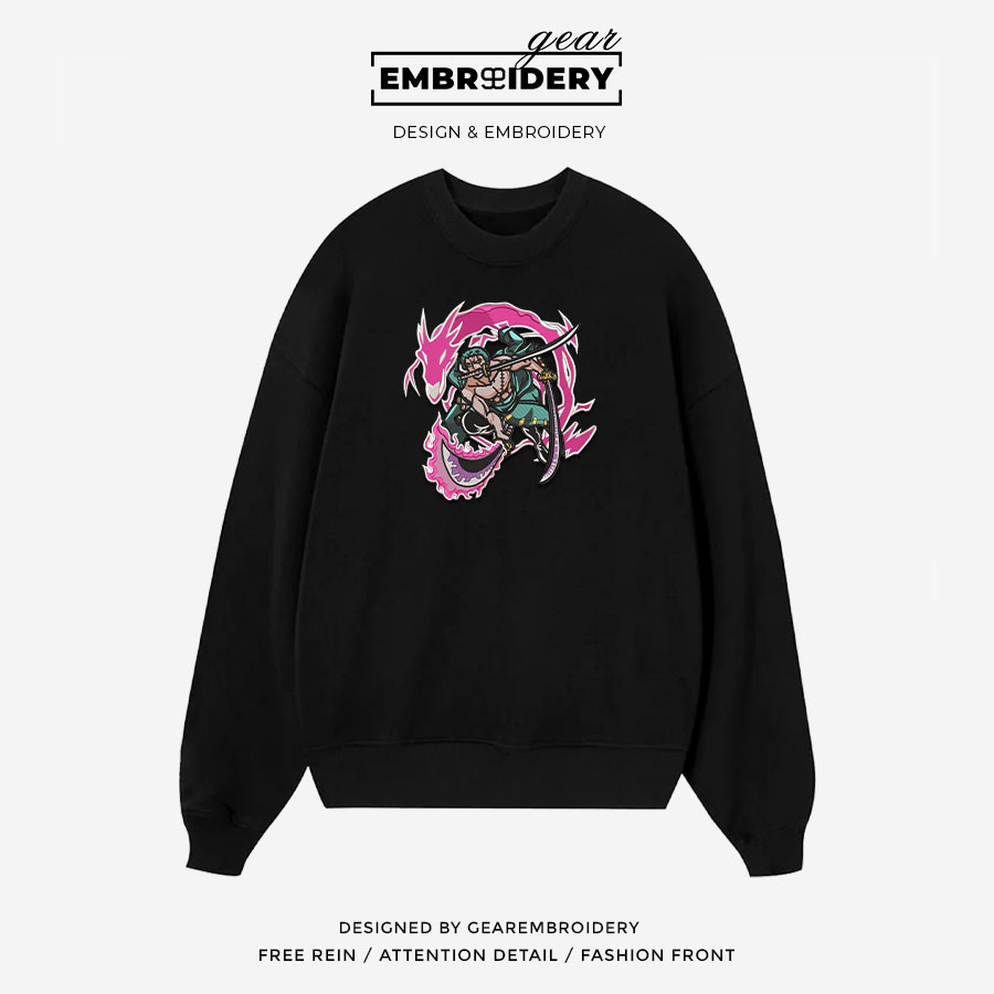 Zoro dragon attack One Piece Embroidered Design Personalized Embroidered T Shirt Sweatshirt Hoodie Clothing OP0235