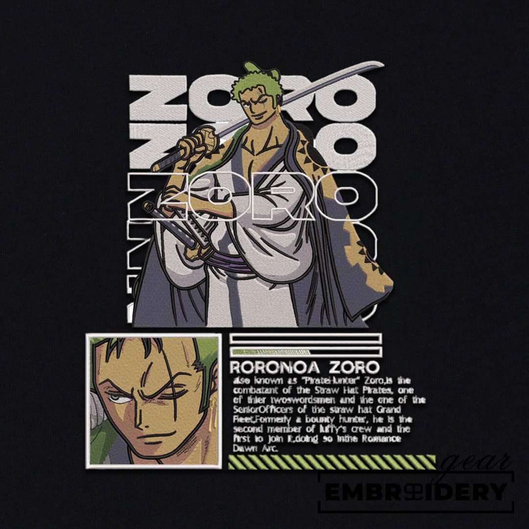 Zoro One Piece Embroidered Design Personalized Embroidered T Shirt Sweatshirt Hoodie Clothing OP0247