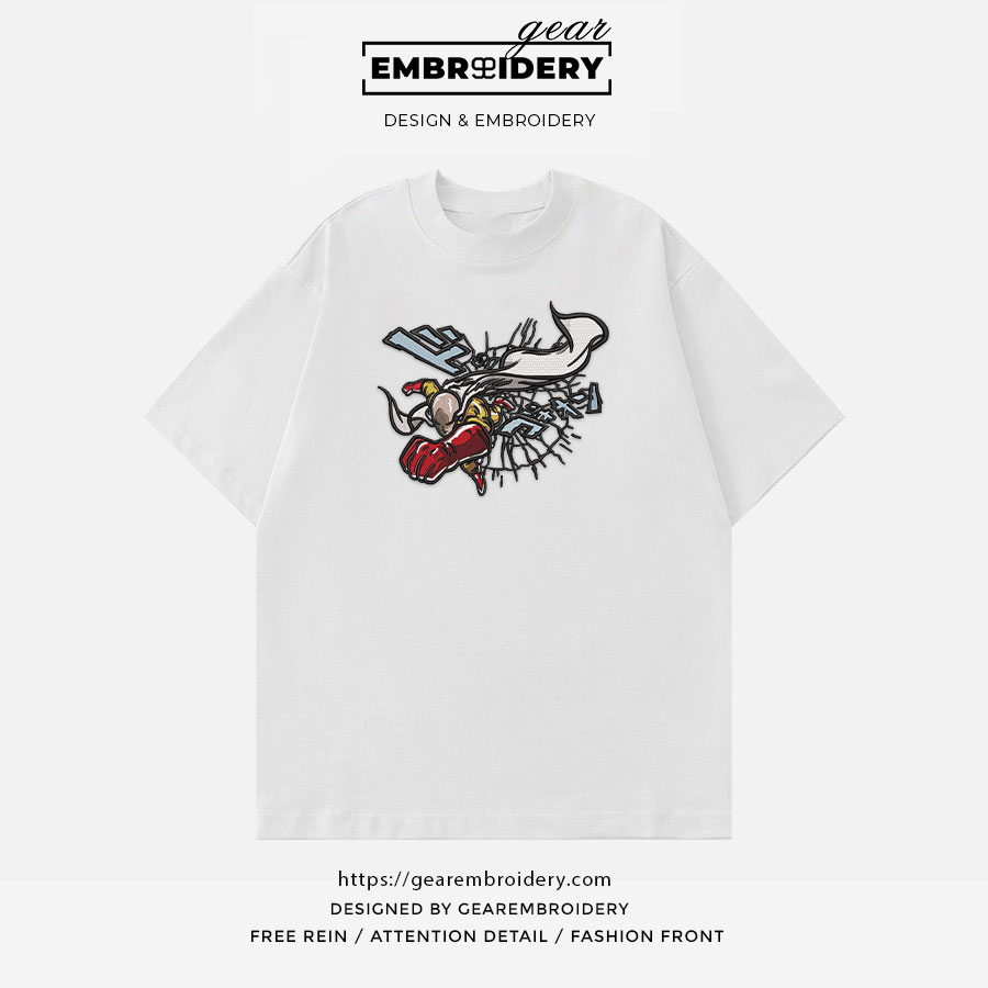 Saitama punch One Punch Man Anime Embroidered Design Personalized Embroidered T Shirt Sweatshirt Hoodie Clothing OPM008