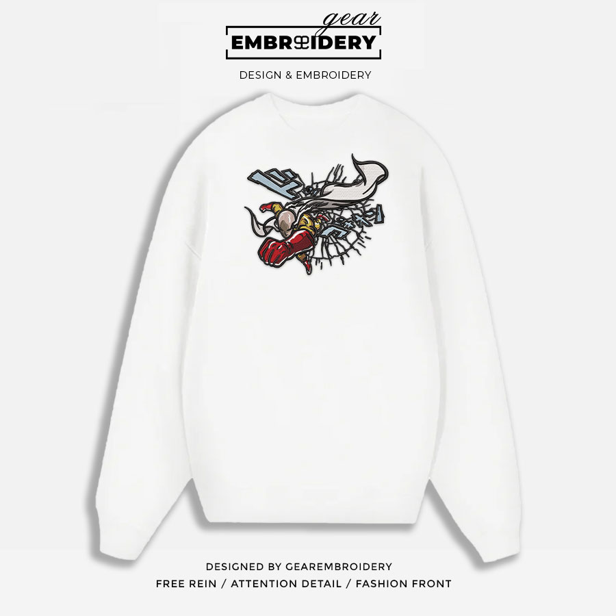 Saitama punch One Punch Man Anime Embroidered Design Personalized Embroidered T Shirt Sweatshirt Hoodie Clothing OPM008