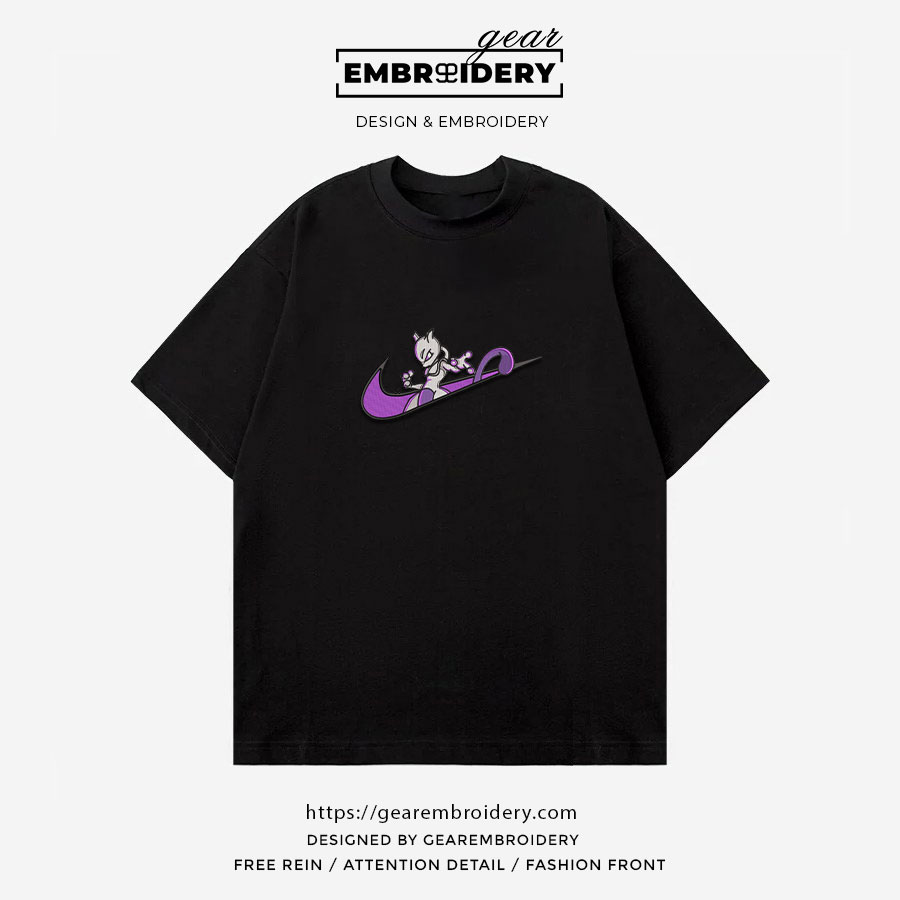 Mewtwo swoosh nike Pokemon Anime Embroidered Design Personalized Embroidered T Shirt Sweatshirt Hoodie Clothing PKM035