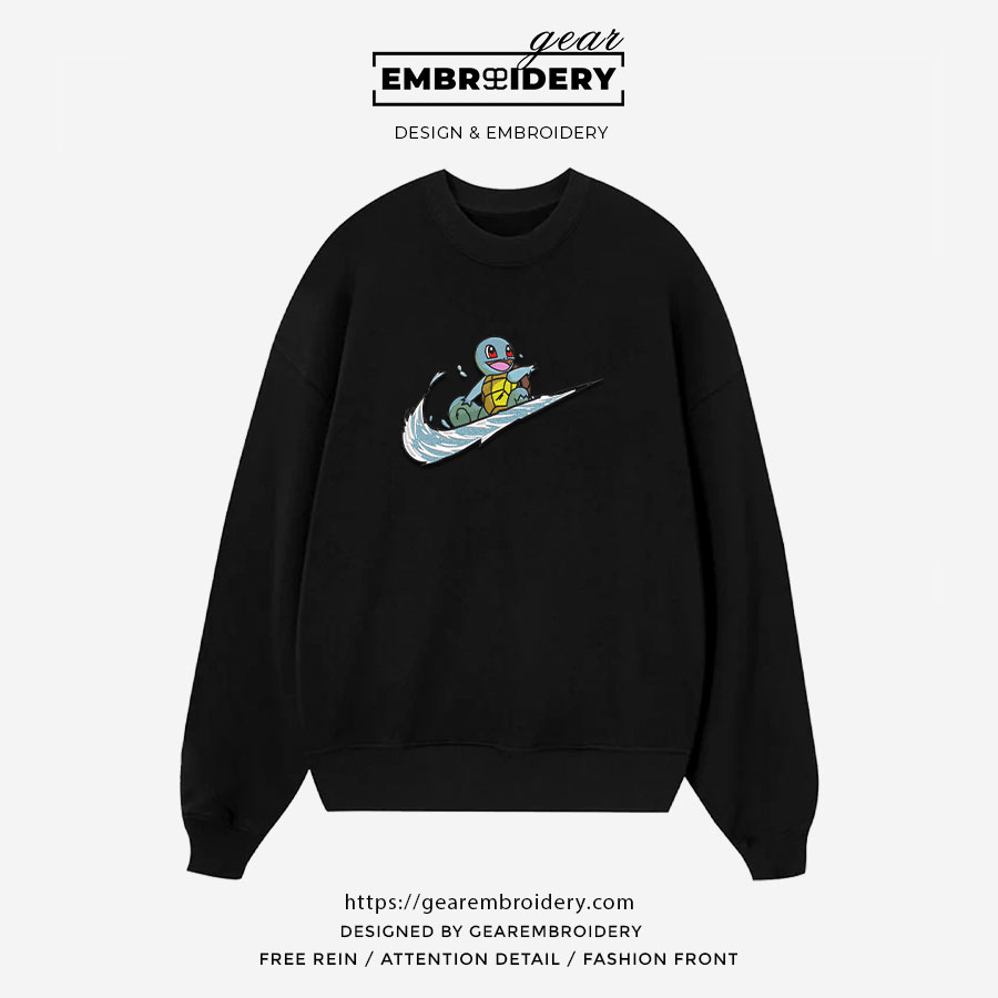 Squirtel swoosh nike Pokemon Anime Embroidered Design Personalized Embroidered T Shirt Sweatshirt Hoodie Clothing PKM050